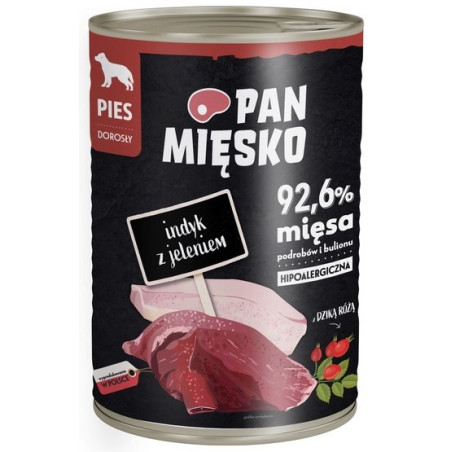 Pan Mięsko Karma mokra dla psa Indyk z jeleniem puszka 400g - All4Animals