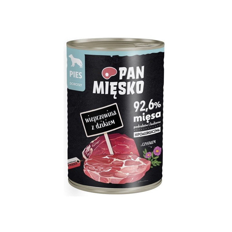 Pan Mięsko Karma mokra dla psa Wieprzowina z dzikiem puszka 400g - All4Animals