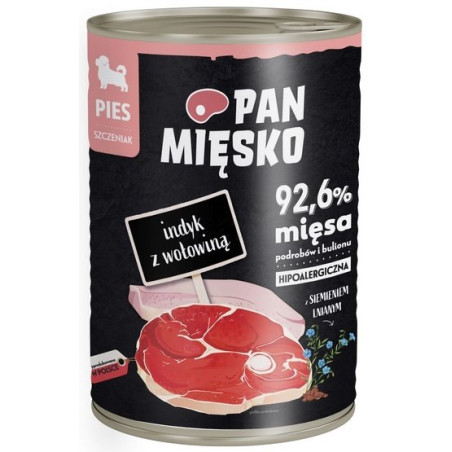 Pan Mięsko Karma mokra dla szczeniąt Indyk z wołowiną puszka 400g - All4Animals