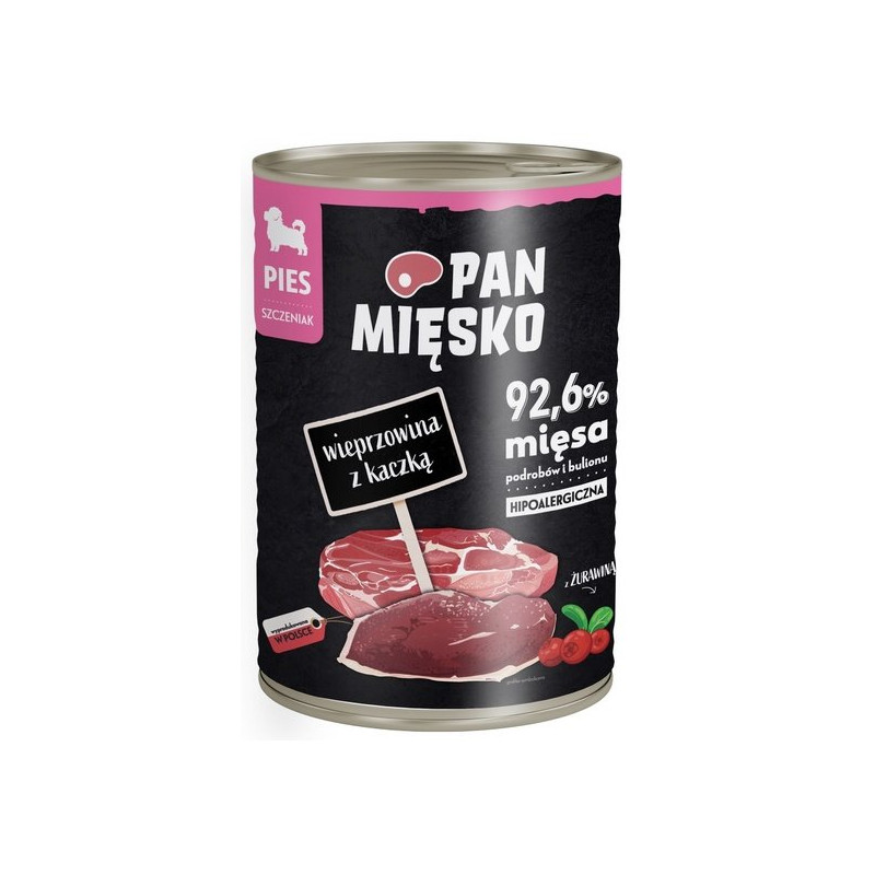 Pan Mięsko Karma mokra dla szczeniąt Wieprzowina z kaczką puszka 400g - All4Animals
