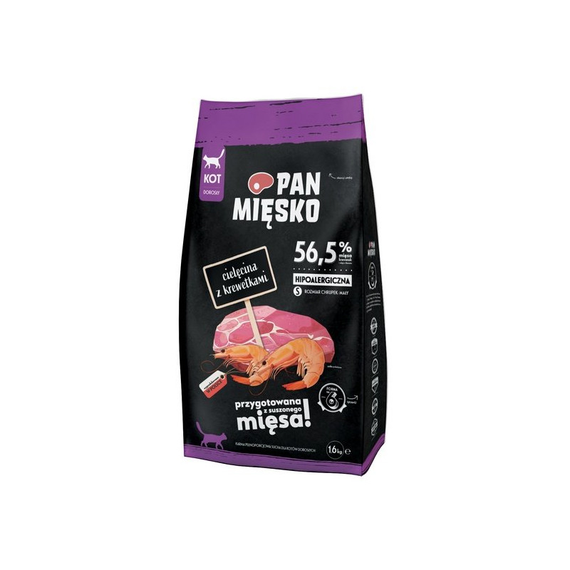 Pan Mięsko Karma sucha dla kota - cielęcina i krewetki chrupki S 1,6kg - All4Animals