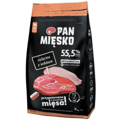 Pan Mięsko Karma sucha dla psa - cielęcina i indyk chrupki M 9kg - All4Animals