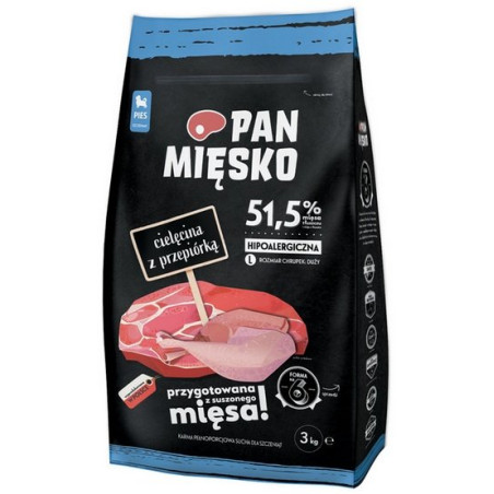 Pan Mięsko Karma sucha dla psa - dla szczeniąt cielęcina i przepiórka chrupki L 3kg - All4Animals