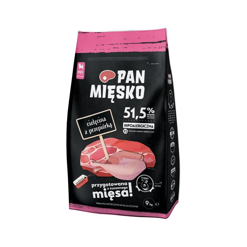 Pan Mięsko Karma sucha dla szczeniąt - cielęcina i przepiórka chrupki XS 9kg - All4Animals