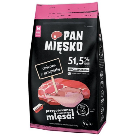 Pan Mięsko Karma sucha dla szczeniąt - cielęcina i przepiórka chrupki XS 9kg - All4Animals