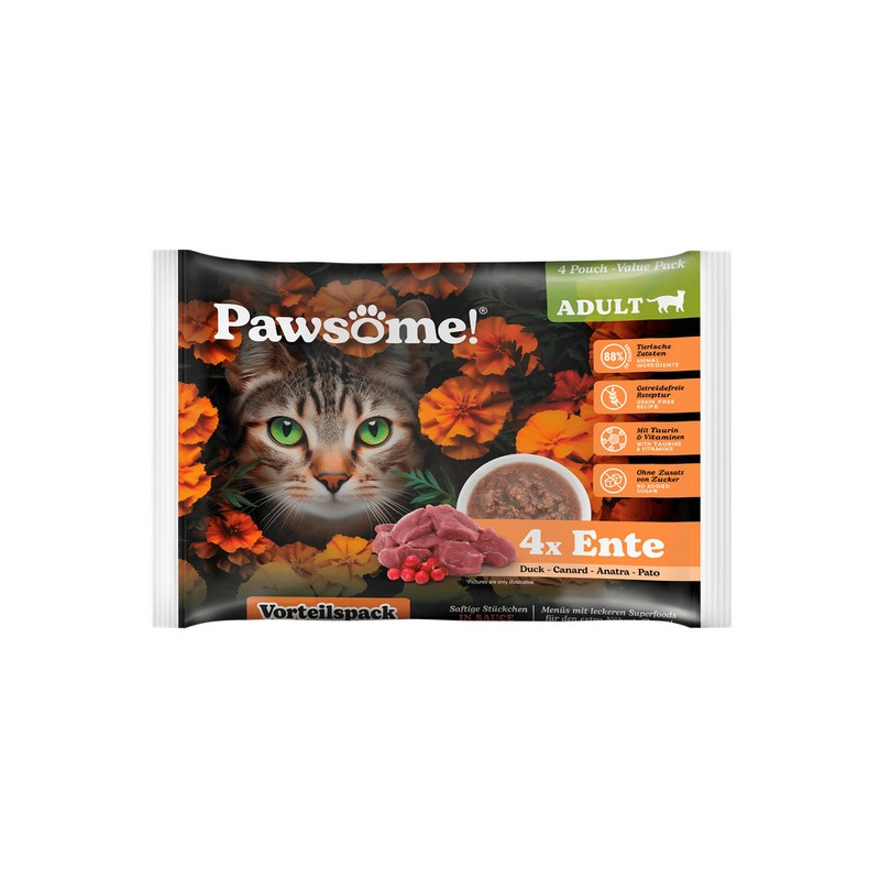 Pawsome Adult Ente - kaczka saszetki 4x85g - All4Animals