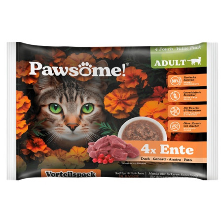 Pawsome Adult Ente - kaczka saszetki 4x85g - All4Animals