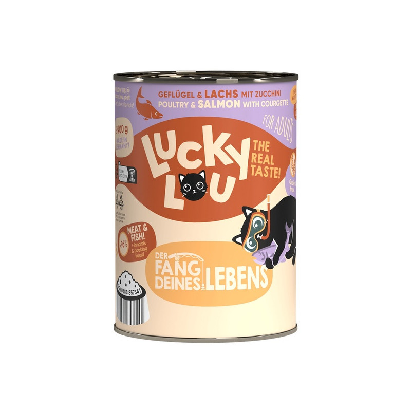 Lucky Lou Lifestage Adult Drób i łosoś puszka 400g - All4Animals