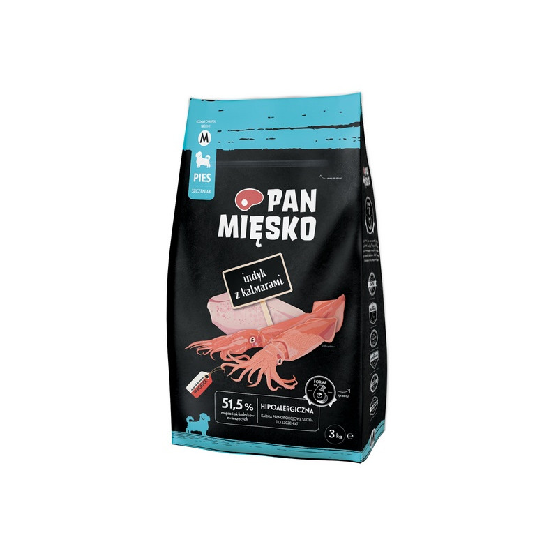 Pan Mięsko Karma sucha dla szczeniąt - indyk i kalmary chrupki M 3kg - All4Animals