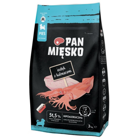 Pan Mięsko Karma sucha dla szczeniąt - indyk i kalmary chrupki M 3kg - All4Animals