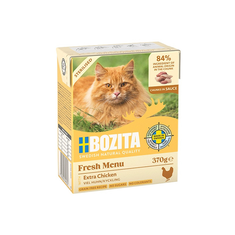Bozita Sterilised z Extra Kurczakiem kawałki w sosie kartonik 370g - All4Animals