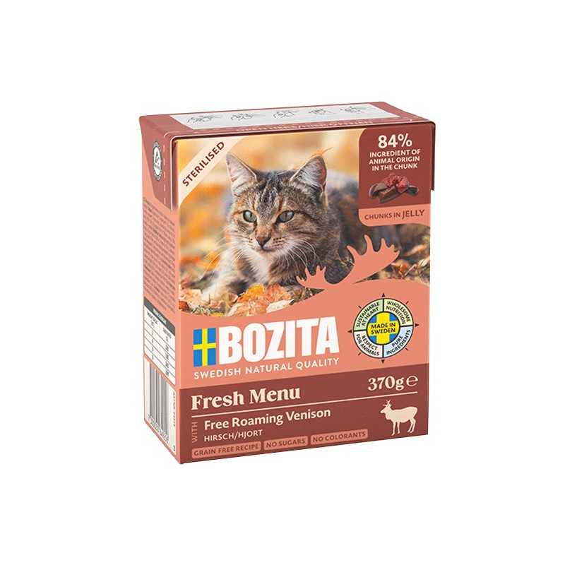 Bozita Sterilised z dziczyzną kawałki w galaretce kartonik 370g - All4Animals