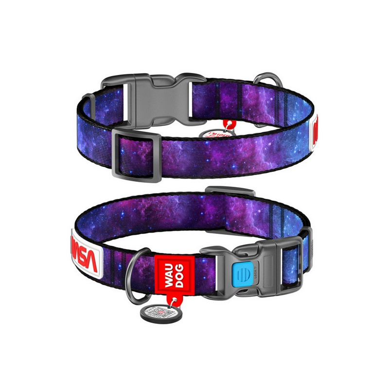 Collar WauDog Nylon Obroża nylonowa z QR-paszportem, plastikowy fastex, wzór NASA21, 15mm/25-35cm - All4Animals