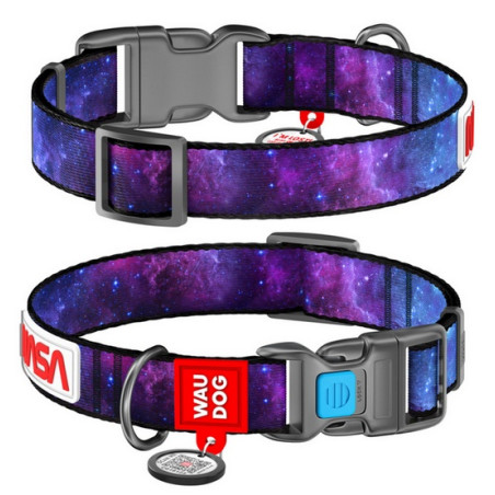 Collar WauDog Nylon Obroża nylonowa z QR-paszportem, plastikowy fastex, wzór NASA21, 15mm/25-35cm - All4Animals
