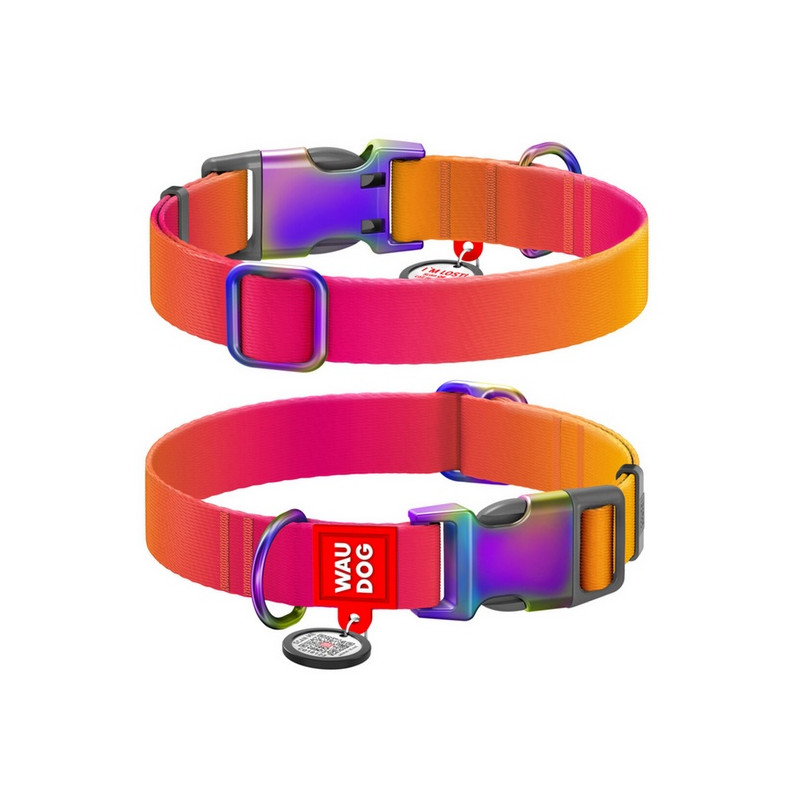 Collar WauDog Recycled Obroża nylonowa z QR-paszportem, gradient S 15mm x 25-35cm pomarańczowy - All4Animals