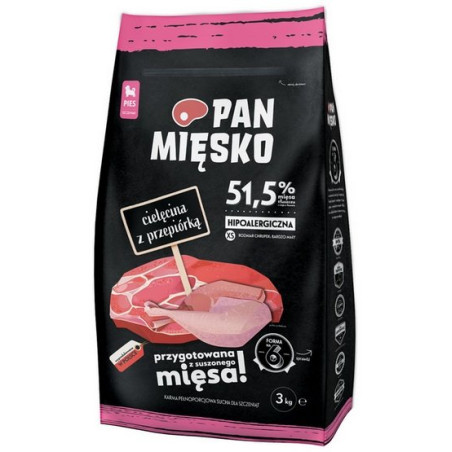 Pan Mięsko Karma sucha dla szczeniąt - cielęcina i przepiórka chrupki XS 3kg - All4Animals