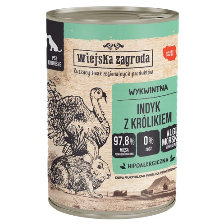 Wiejska Zagroda Indyk z królikiem puszka 400g - All4Animals