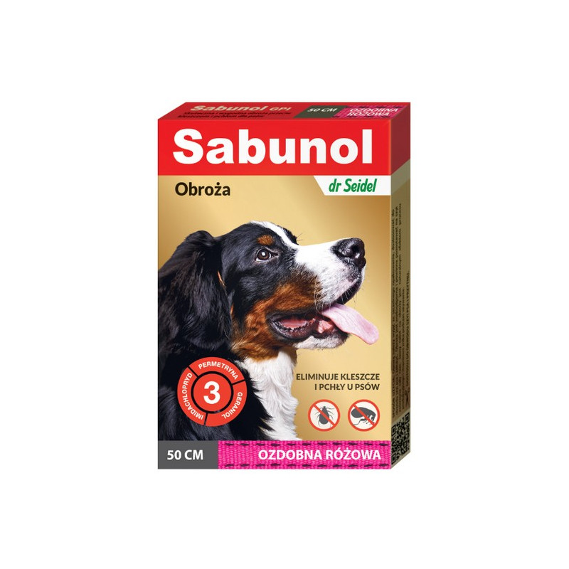 Sabunol GPI Obroża przeciw pchłom dla psa ozdobna różowa 50cm - All4Animals