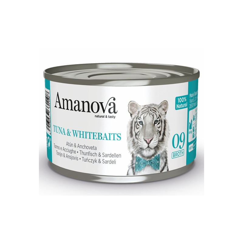 Amanova Cat Tuna & Whitebaits - tuńczyk i białoryby w bulionie puszka 70g - All4Animals