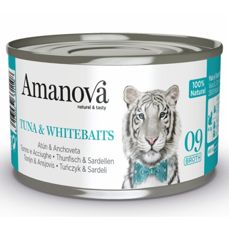 Amanova Cat Tuna & Whitebaits - tuńczyk i białoryby w bulionie puszka 70g - All4Animals