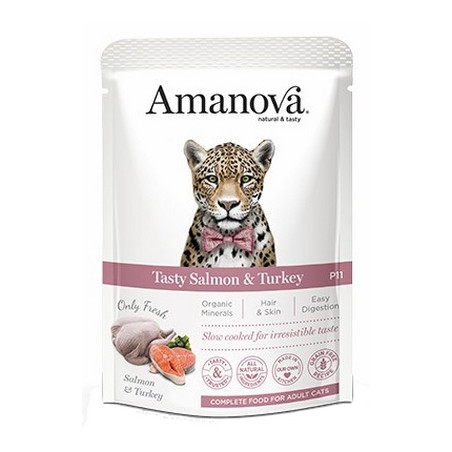 Amanova Cat Tasty Salmon & Turkey - łosoś i indyk saszetka 85g - All4Animals