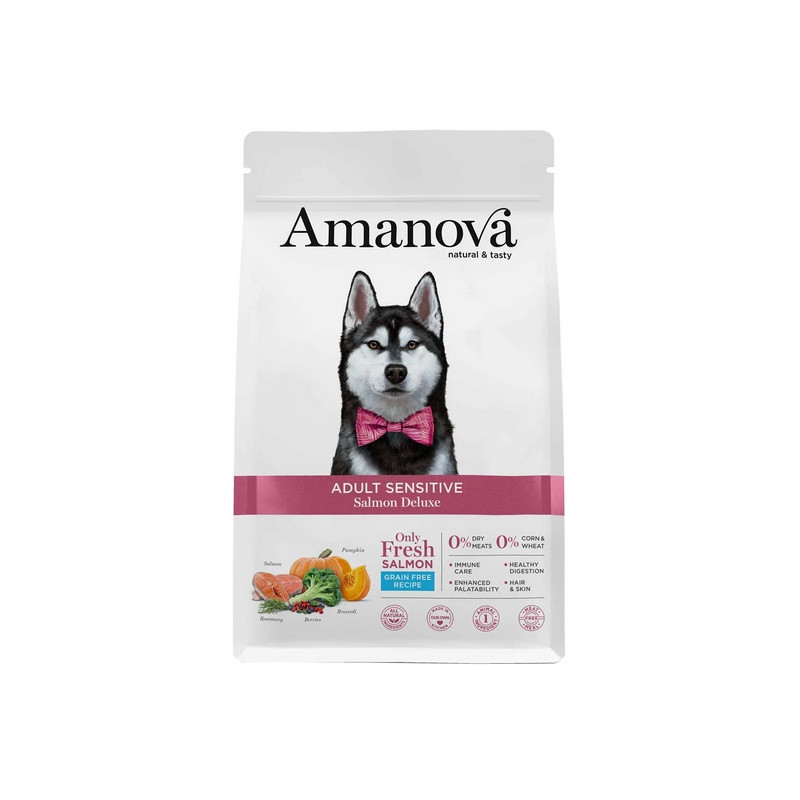 Amanova Dog Adult Sensitive Salmon Deluxe - łosoś 2kg - All4Animals