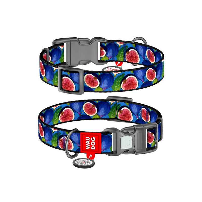 Collar WauDog Nylon Obroża nylonowa z QR-paszportem, plastikowy fastex, wzór FIGA, M 20mm/28-40cm - All4Animals