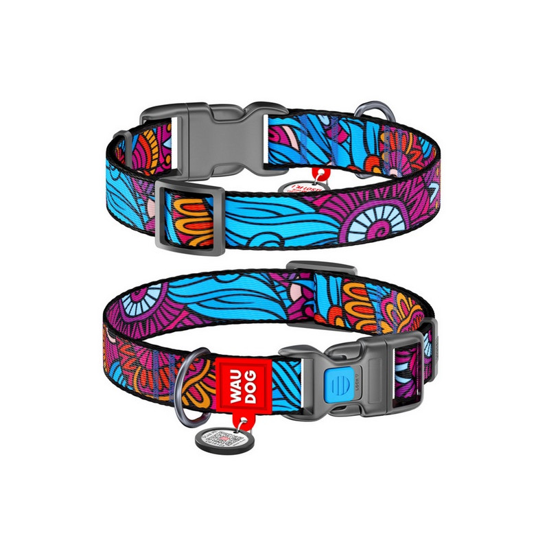 Collar WauDog Nylon Obroża nylonowa z QR-paszportem, plastikowy fastex, wzór LATO, 15mm/25-35cm - All4Animals