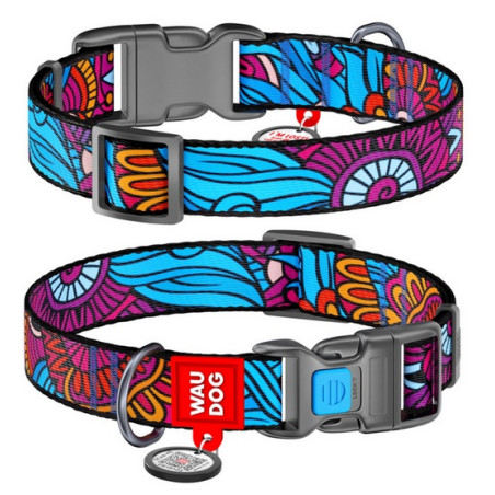 Collar WauDog Nylon Obroża nylonowa z QR-paszportem, plastikowy fastex, wzór LATO, 20mm/28-40cm - All4Animals