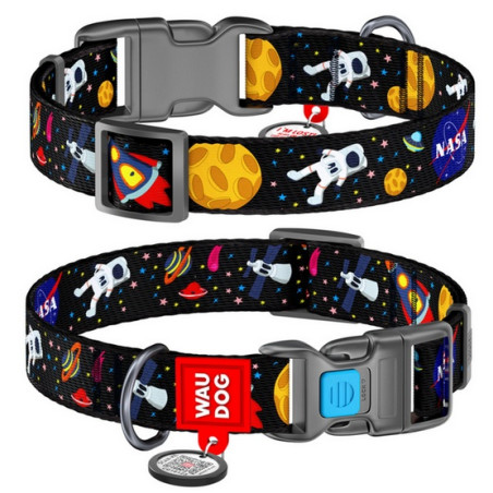 Collar WauDog Nylon Obroża nylonowa z QR-paszportem, plastikowy fastex, wzór NASA, 15mm/25-35cm - All4Animals