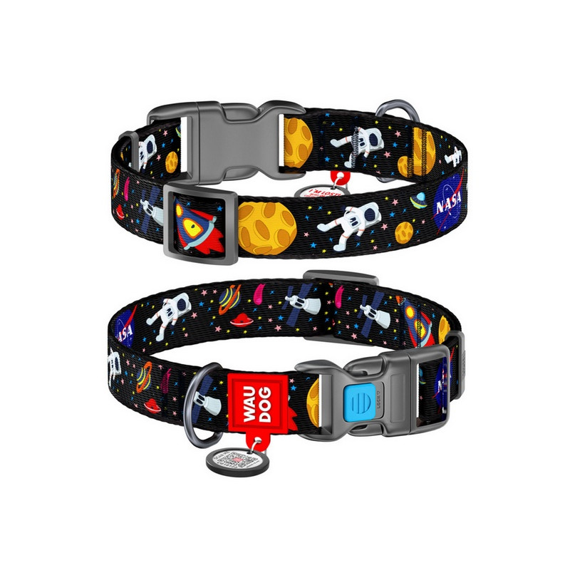 Collar WauDog Nylon Obroża nylonowa z QR-paszportem, plastikowy fastex, wzór NASA, 20mm/28-40cm - All4Animals