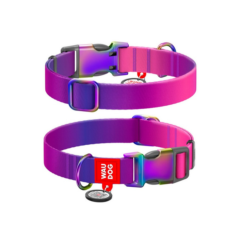 Collar WauDog Recycled Obroża nylonowa z QR-paszportem, gradient XL 25mm x 37-58cm fioletowy - All4Animals