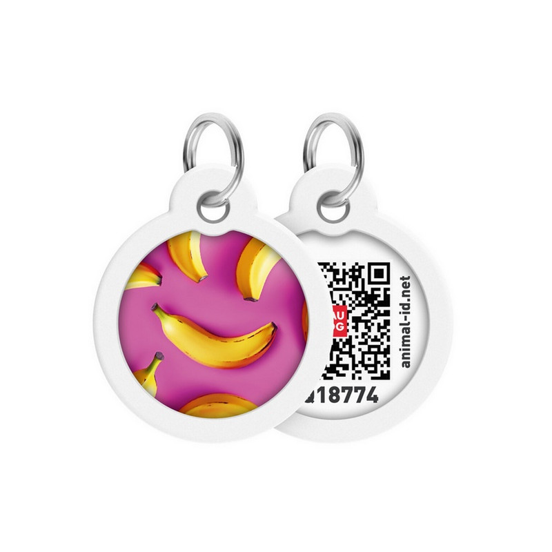 Collar WauDog Smart ID Zawieszka z QR-paszportem okrągła 3cm banany na różu - All4Animals