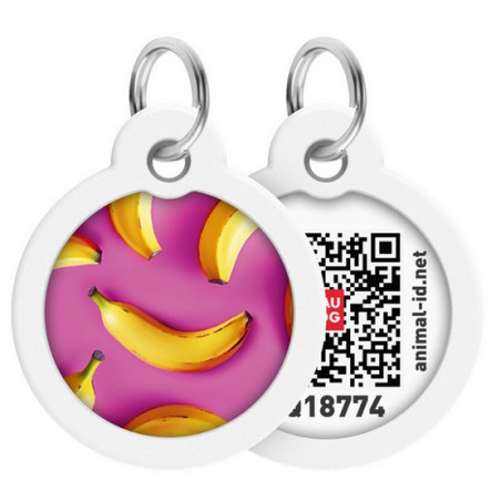Collar WauDog Smart ID Zawieszka z QR-paszportem okrągła 3cm banany na różu - All4Animals