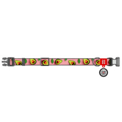 Collar WauDog Nylon Obroża nylonowa z QR-paszportem, plastikowy fastex, wzór AWOKADO NA RÓŻU, M 20mm/28-40cm - All4Animals