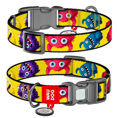 Collar WauDog Nylon Obroża nylonowa z QR-paszportem, plastikowy fastex, wzór FUTRZANE POTWORY, M 20mm/28-40cm - All4Animals