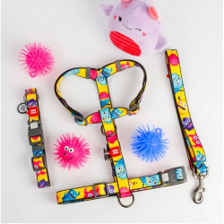 Collar WauDog Nylon Obroża nylonowa z QR-paszportem, plastikowy fastex, wzór FUTRZANE POTWORY, M 20mm/28-40cm - All4Animals