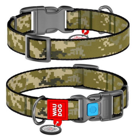 Collar WauDog Nylon Obroża nylonowa z QR-paszportem, plastikowy fastex, wzór MILITARY, L 25mm/33-49cm - All4Animals