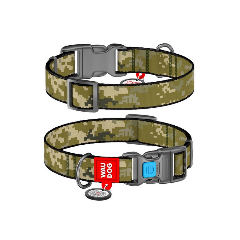 Collar WauDog Nylon Obroża nylonowa z QR-paszportem, plastikowy fastex, wzór MILITARY, S 15mm/25-35cm - All4Animals