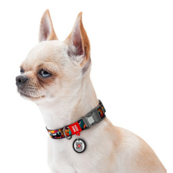Collar WauDog Nylon Obroża nylonowa z QR-paszportem, plastikowy fastex, wzór ZĘBATE POTWORY, M 20mm/28-40cm - All4Animals