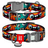 Collar WauDog Nylon Obroża nylonowa z QR-paszportem, plastikowy fastex, wzór ZĘBATE POTWORY, XXL 35mm/46-70cm - All4Animals