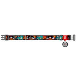 Collar WauDog Nylon Obroża nylonowa z QR-paszportem, plastikowy fastex, wzór ZĘBATE POTWORY, XXL 35mm/46-70cm - All4Animals