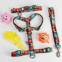 Collar WauDog Nylon Obroża nylonowa z QR-paszportem, plastikowy fastex, wzór ZĘBATE POTWORY, XXL 35mm/46-70cm - All4Animals