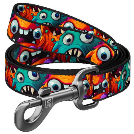 Collar WauDog Nylon Smycz nylonowa L-XXL 25mm/200cm, wzór ZĘBATE POTWORY - All4Animals