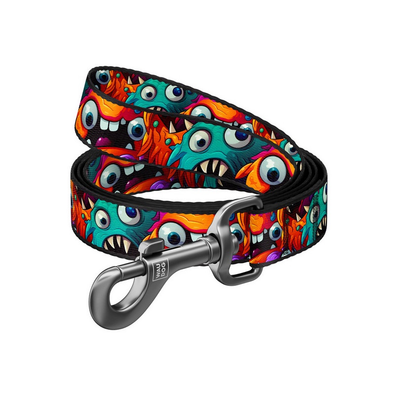 Collar WauDog Nylon Smycz nylonowa S 15mm/200cm, wzór ZĘBATE POTWORY - All4Animals