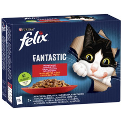 Felix Fantastic Wiejskie Smaki w galaretce kurczak/wołowina/królik/jagnięcina saszetki 12x85g - All4Animals