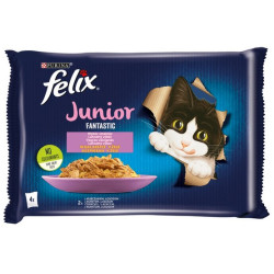 Felix Fantastic Junior kurczak/łosoś w galaretce saszetki 4x85g - All4Animals