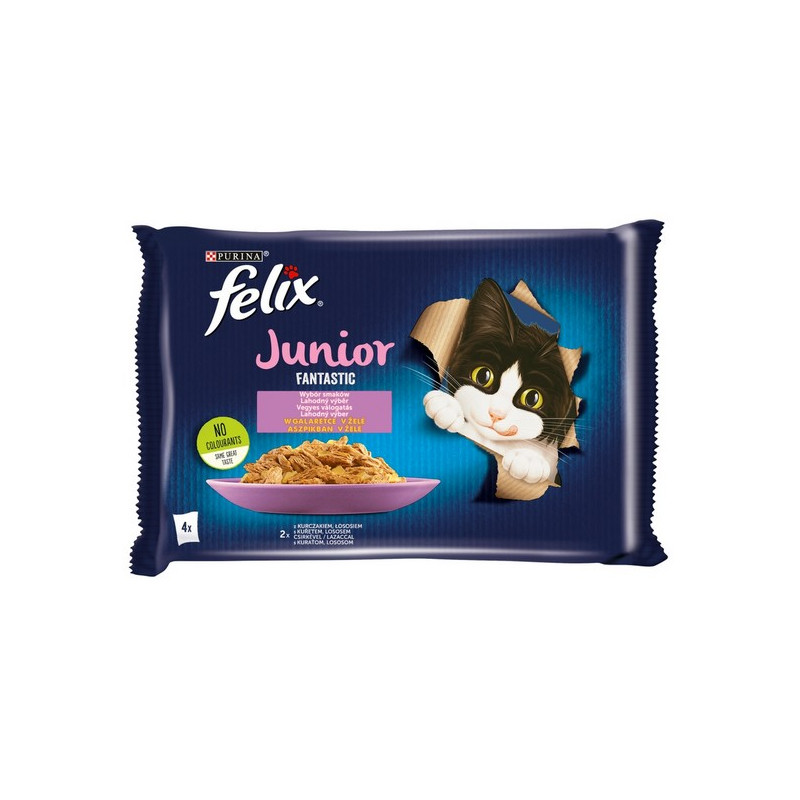 Felix Fantastic Junior kurczak/łosoś w galaretce saszetki 4x85g - All4Animals