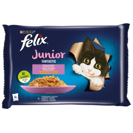 Felix Fantastic Junior kurczak/łosoś w galaretce saszetki 4x85g - All4Animals