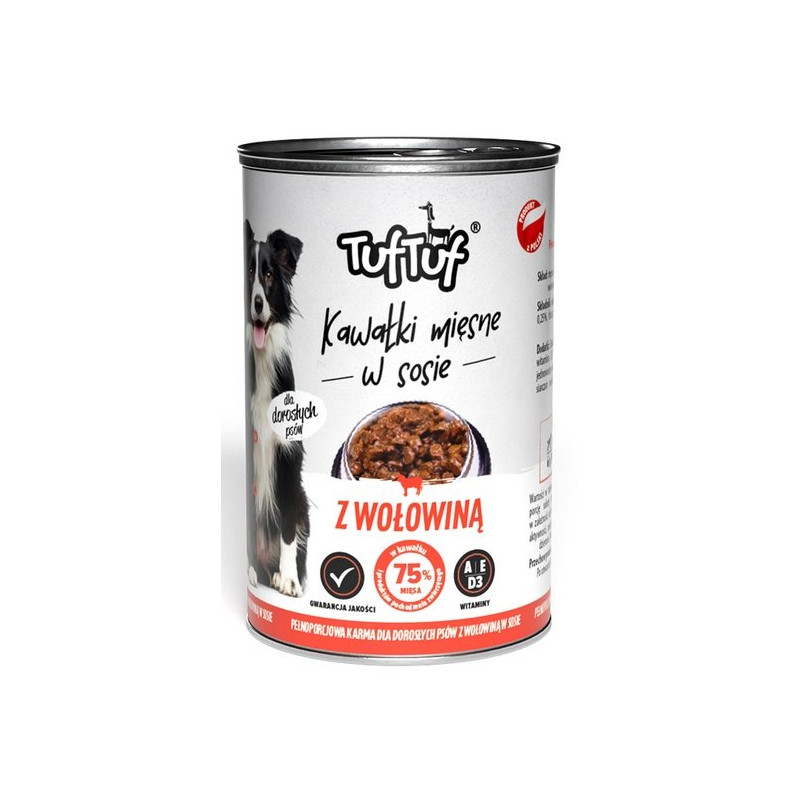 TUF TUF Kawałki mięsne z wołowiną dla psa puszka 415g - All4Animals